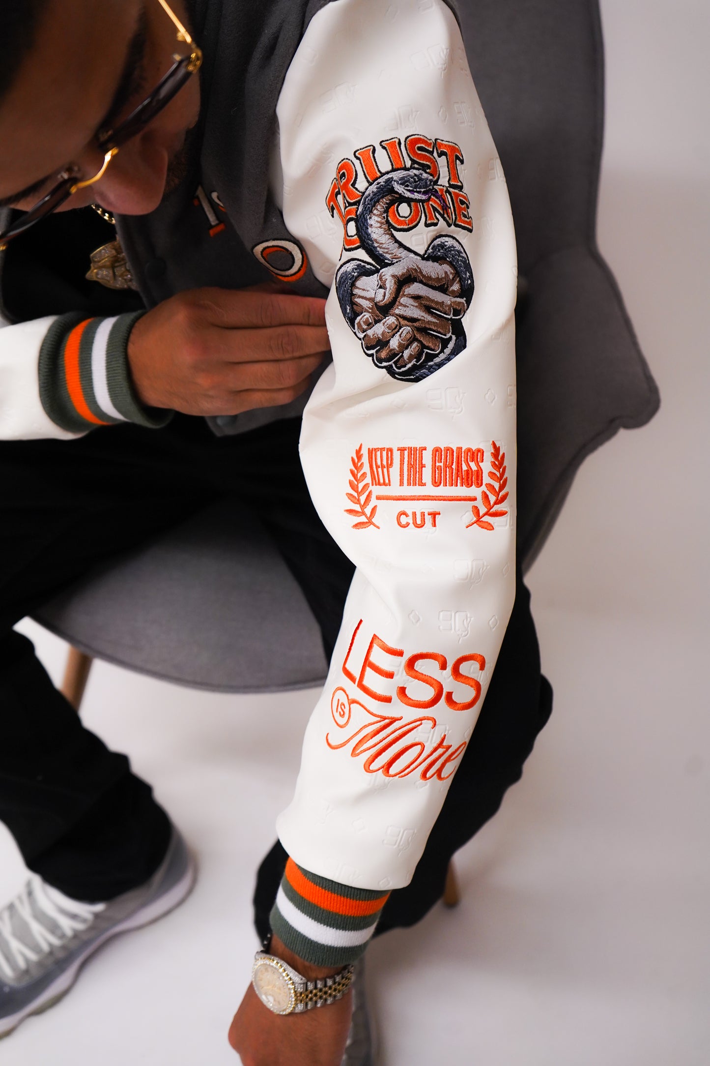 90’s Grey & Orange Varsity Jacket