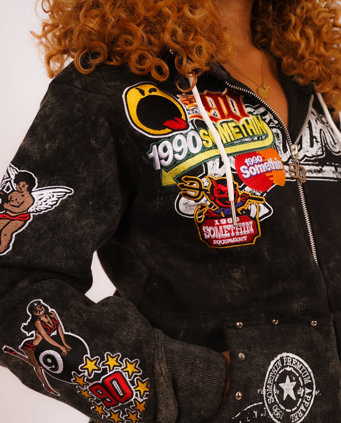 90’s black vintage wash Hoodie